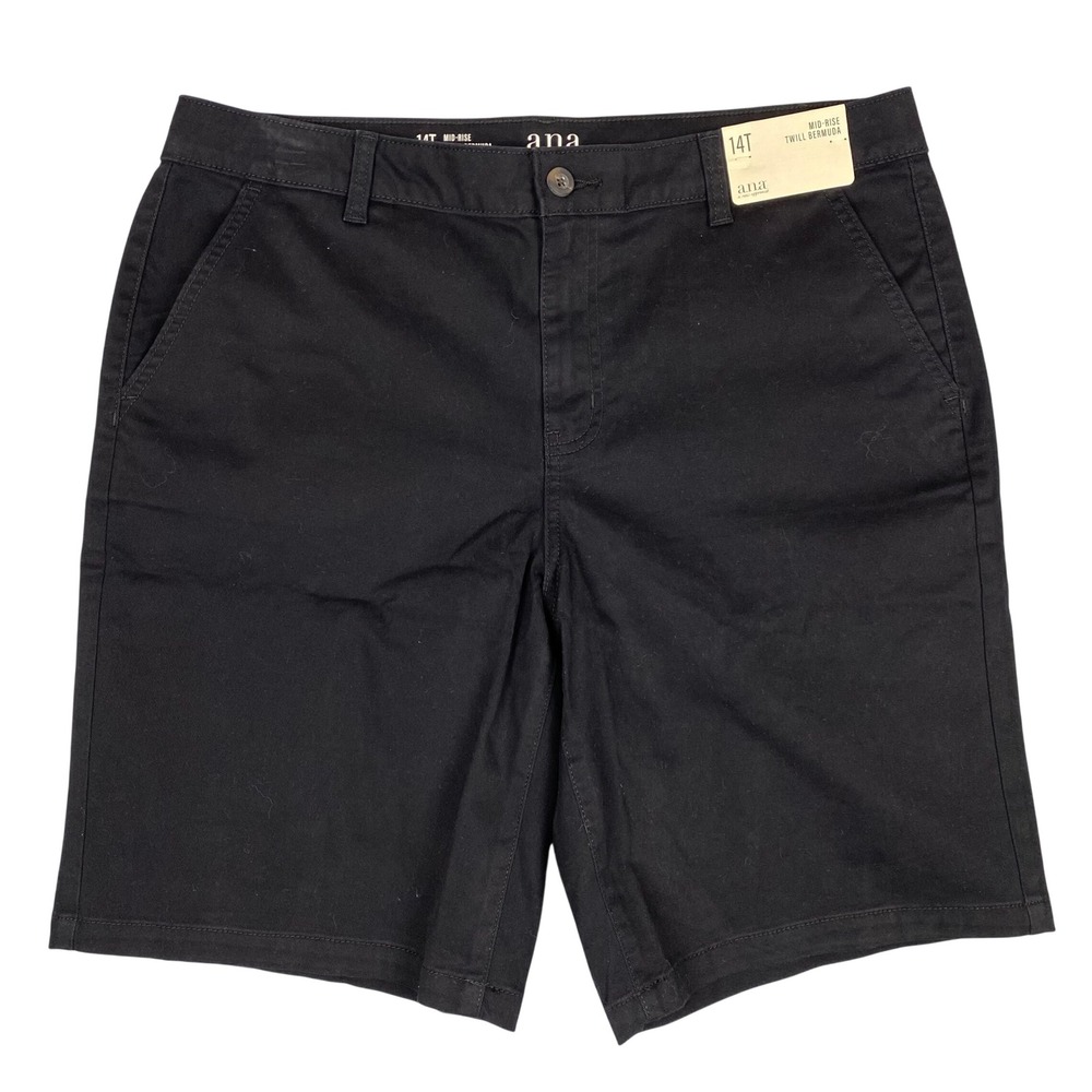 ana Mid-Rise Twill Bermuda Stretch Cotton Shorts Womens 14T Black NWT